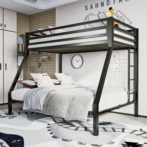 Miniatura 10 de ikalido Cama Litera de Metal Tipo Loft Tamaño Twin sobre Twin con Barandilla de Seguridad y Escalera, No Necesita Somier, Muebles de Dormitorio que