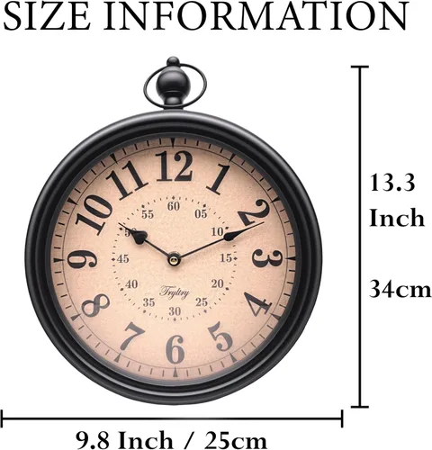 Miniatura 2 de Reloj de pared redondo retro de metal, estilo antiguo, funciona con pilas, estilo antiguo para cocina, sala de estar u oficina, color negro