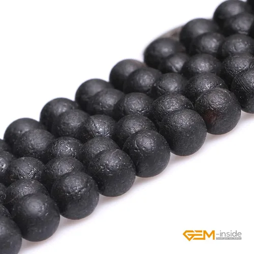 Miniatura 2 de GEM-Inside - Cuentas sueltas de ágata espaciadora de escarcha negra, cuentas sueltas de energía natural para hacer joyas, 0.315 pulgadas, redondas