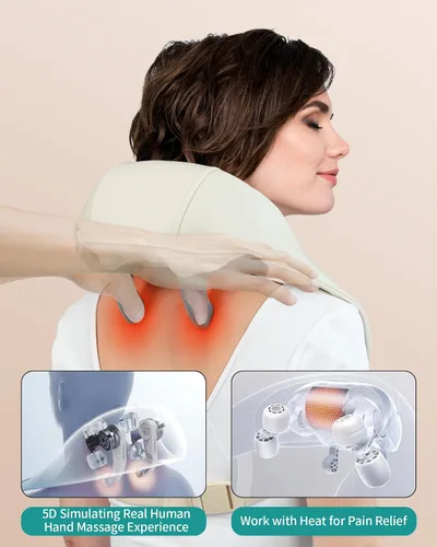 Miniatura 2 de Shiatsu Masajeador de cuello y espalda con calor ajustable, almohada eléctrica de amasamiento de espalda para hombros, cintura, muslos y tejido