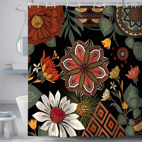 Miniatura 20 de Torich Cortina de ducha floral bohemia, abstracta de mediados de siglo, decoración bohemia, cortinas de baño, flores botánicas, hojas tropicales