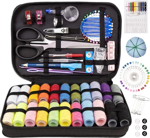 TALERLUV Kit de costura de aguja e hilo para adultos, juego básico de costura a mano para principiantes, viajes, pequeños arreglos y reparaciones de