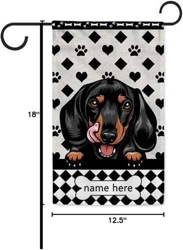 Miniatura 7 de Bandera personalizada de jardín para perro, lindo perro salchicha salchicha, lunares, búfalo, bandera a cuadros para decoración del hogar al aire
