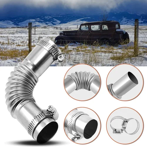 Miniatura 5 de 25mm Tubo de escape para calentador de aire de estacionamiento Codo conector de tubo de acero inoxidable con tapa a prueba de viento Calentador