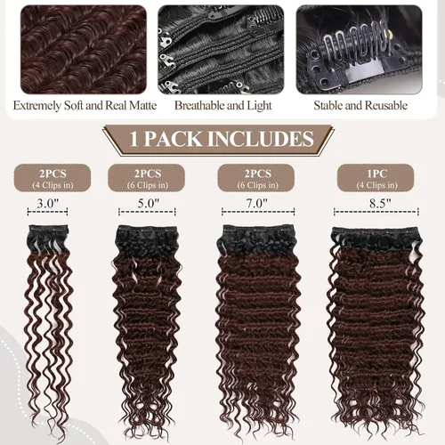 Miniatura 3 de Extensión de cabello humano con clip de onda profunda de 24 pulgadas, postizo de doble trama, sintético para mujeres, extensiones de cabello grueso