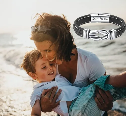 Miniatura 2 de Pulsera de cuero trenzado con texto en inglés To My SonTo My Grandson, pulsera inspiradora de acero inoxidable para hombre, regalos para hijo