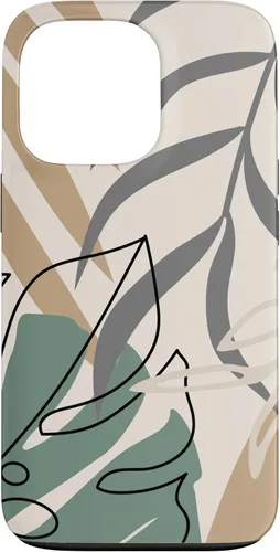 Funda abstracta minimalista exótica para iPhone 13 Pro Tropical Botanical Beige Brown