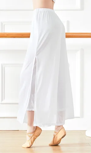 Miniatura 5 de Angcoco Pantalones de entrenamiento de baile de gasa elástica de doble capa para mujer