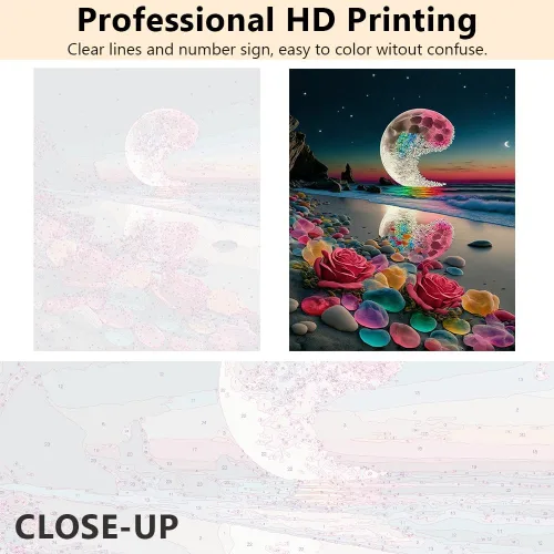 Miniatura 3 de Kit de pintura por números de playa con rocas para adultos, Moonbend DIY Kit de pintura al óleo, lienzo nocturno, pigmento acrílico, pintura