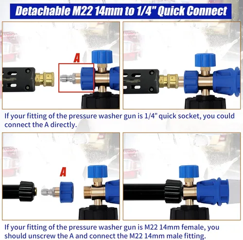 Miniatura 3 de Tool Daily - Cañón de espuma para lavadora a presión, espátula de espuma ajustable, lanza de espuma de nieve con M22 y conector rápido de 0.6 cm