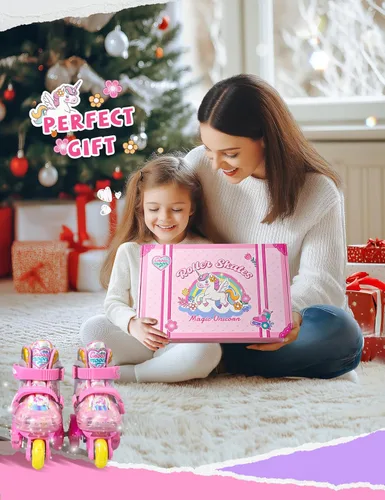 Miniatura 7 de Patines de unicornio para niños pequeños, patines de entrenamiento para niños con triple protección de seguridad, patines de 4 tamaños ajustables