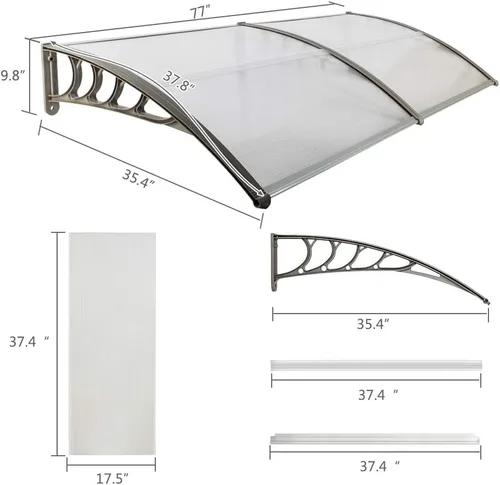 Miniatura 2 de Flandre Toldo para puerta de patio, cubierta de policarbonato para puerta delantera, toldo para patio al aire libre, protección UV, lluvia y nieve