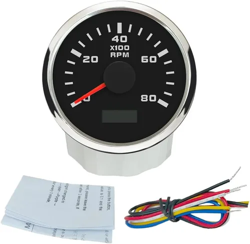 Miniatura 9 de ELING 52mm Generador 3000RPM Tacómetro con medidor de horas 12V 24V con retroiluminación roja Negro+Negro