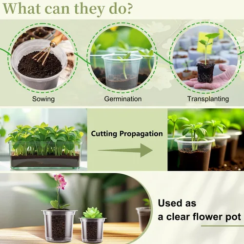 Miniatura 5 de SupKing Macetas transparentes de 4 pulgadas para vivero, 8 paquetes de plástico duradero, macetas pequeñas de orquídeas con agujeros de drenaje