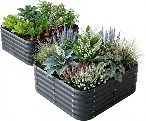 Miniatura 21 de Paquete de 2 camas de jardín elevadas galvanizadas de 2 x 1 pies, cama para macetas al aire libre, jardinera de metal para jardinería y plantación