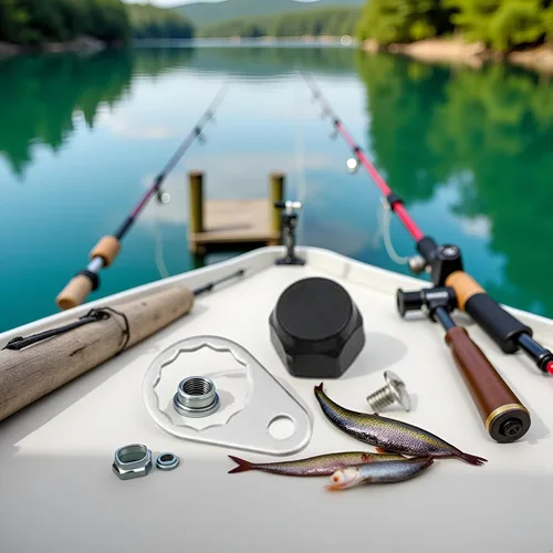 Miniatura 4 de Tornillos de carrete de pesca M7, tapas de tuerca, mango de carrete de pesca de metal, tuercas de manivela y placa de bloqueo de repuesto para placa