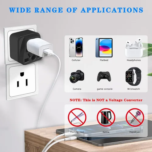 Miniatura 4 de Paquete de 2 adaptadores de enchufe de viaje de EE. UU., UE, Reino Unido, AU, CN, NZ, a Estados Unidos (tipo B), enchufe de pared de 3 clavijas