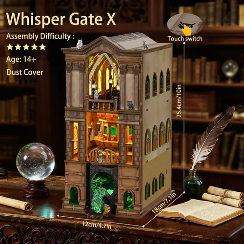Miniatura 3 de Nookmaster Kit de rincón de libros – Biblioteca clásica en miniatura para casa de muñecas para libros con luces LED, regalo creativo de bricolaje