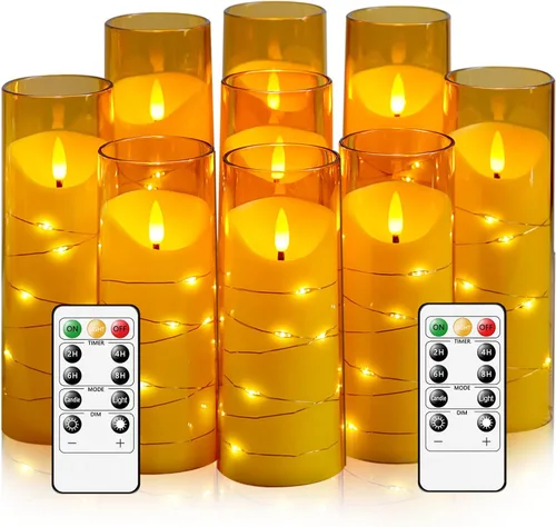 Miniatura 9 de Eebuss Velas sin llama con cuerda de estrella incrustada, velas LED de pilar a pilas con temporizador y control remoto, decoración del hogar