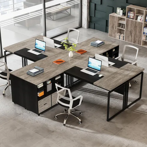 Miniatura 4 de Tribesigns Escritorio ejecutivo en forma de L con archivador reversible, escritorio de oficina de 63" con cajones de almacenamiento, escritorio