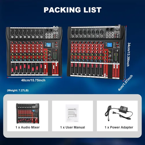 Miniatura 9 de Mezclador de audio de 8 canales, mesa mezcladora de música profesional, consola de mezcla de DJ con Bluetooth, reproductor USB/MP3, reverberación