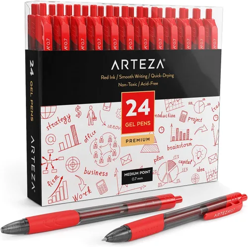 Miniatura 7 de ARTEZA Paquete de 36 repuestos de bolígrafo de gel de bola rodante roja, secado rápido, punta fina, suministros de oficina para escribir, tomar