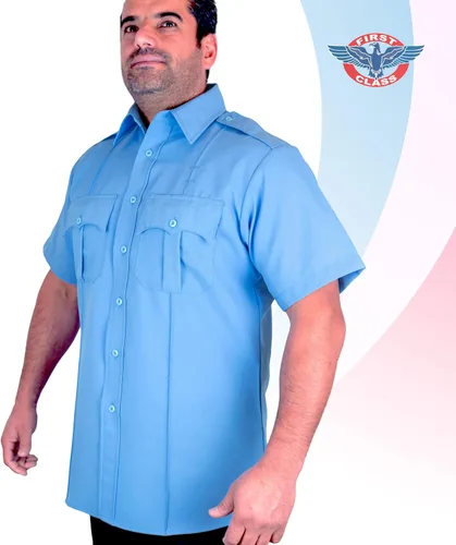 Miniatura 5 de First Class camisa celeste manga corta para uniforme 100 % de poliéster para hombre