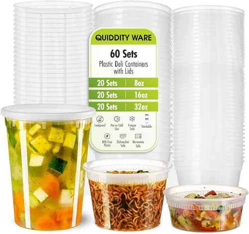 Miniatura 11 de Recipientes de 8 onzas con tapas a prueba de fugas, paquete de 50 recipientes de plástico transparente sin BPA para almacenamiento de alimentos