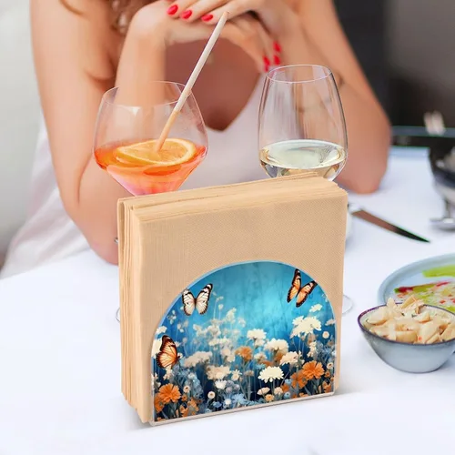 Miniatura 7 de Servilleteros de flores moradas con mariposas para mesas, servilleteros de acrílico transparente, servilleteros de cóctel para cocina, restaurante