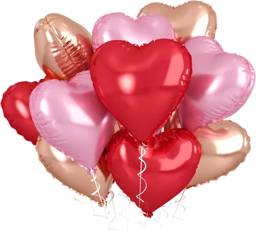 Miniatura 59 de Globos de corazón azul bebé, 10 piezas de globos en forma de corazón azul claro y blanco pastel, globos de papel de aluminio blanco arena crema