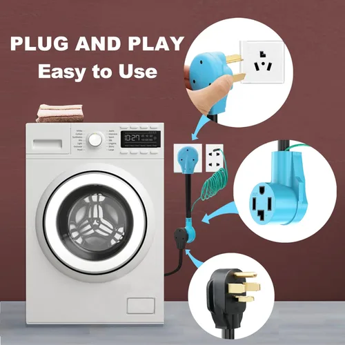 Miniatura 7 de Adaptador de Secadora CircleCord 4 Puntas a 3 Puntas, Secadora Nueva de 4P a Casa Antigua de 3P, Cable de Conversión de Enchufe NEMA 10-30P a Azul
