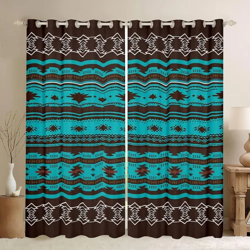 Miniatura 32 de Cortinas opacas de estilo bohemio occidental de 76 x 45 pulgadas, cortinas y cortinas de atrapasueños de vaca, cortinas del suroeste, cortinas