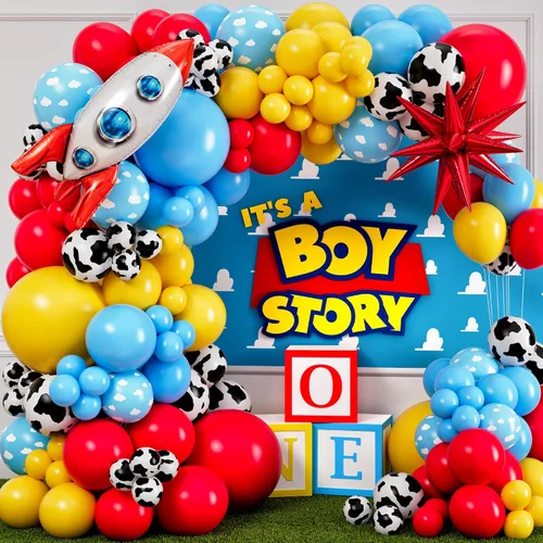 Kit de arco de globos ALL-IN-1 Toy Story para decoración temática de baby shower de It's A Boy Story – Kit de guirnalda de globos Toy Story con Nube