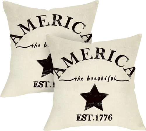 Miniatura 10 de Funda de almohada decorativa de 4 de julio de 1776 con diseño patriótico de América Est. 1776, decoración rústica del hogar, funda de cojín