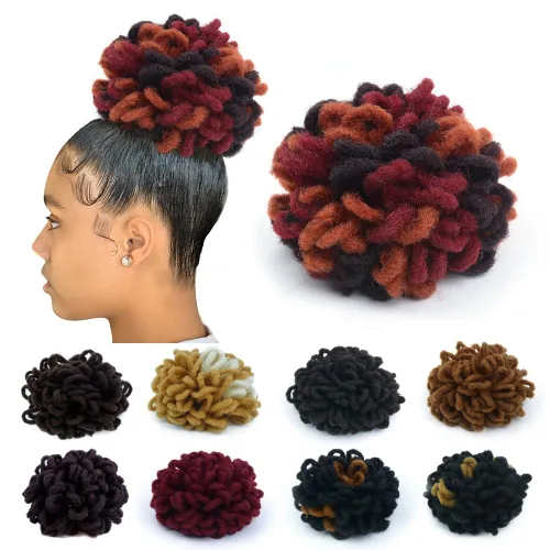 Miniatura 29 de Moños de Cola de Caballo con Cordón Negro Marrón Loc para Mujeres Negras Moño Rizado de Pétalo Loc Cola de Caballo de Rastas Trenzas Faux Locs Moño
