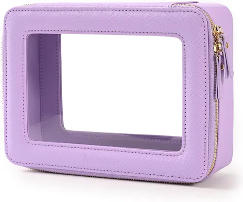 Miniatura 46 de Aveniee Organizador de bolsa de maquillaje transparente, bolsa de aseo de viaje para mujer, bolsa de cosméticos impermeable con cremalleras, Rosa