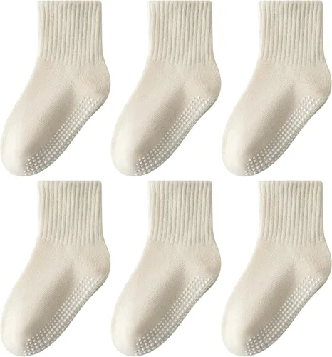 Miniatura 11 de Calcetines de agarre para niños pequeños, antideslizantes, unisex, con rayas retro sin costuras, calcetines de algodón para niñas y niños, 6 pares