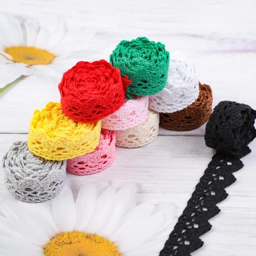 Miniatura 6 de Cinta de encaje de algodón de 30 yardas y 0.7 pulgadas de ancho, borde de encaje multicolor para coser, encaje de ganchillo para manualidades