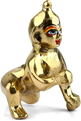 Miniatura 3 de Satvik - 1 pieza (tamaño 0) de latón, ídolo de Gopal Kanha Ji Murti/estatua de Krishna indio, figura de gopal Krishnajanmashtmi Makhan Chor Bal
