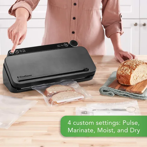 Miniatura 3 de Máquina Selladora al Vacío FoodSaver con 4 Ajustes Incluyendo Pulso y Marinado con Bolsas Selladoras y Rollo, Selladora al Vacío Portátil