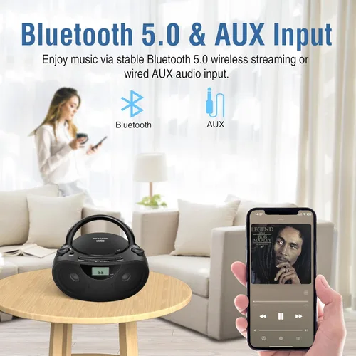 Miniatura 6 de Nextron Boombox de CD portátil con Bluetooth, USB, radio y refuerzo de graves - negro