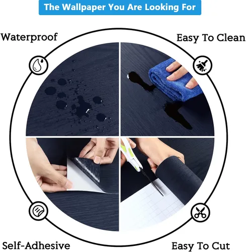 Miniatura 9 de CRE8TIVE Papel tapiz grueso de madera azul marino para despegar y pegar, papel de contacto de grano de madera sintética para armarios, cajones