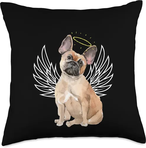 Miniatura 5 de French Bulldog Frenchie Fans Dog Breed Accessories Bonita almohada de ala de ángel y halo de bulldog francés, color marrón y marrón tostado, 15.7 x