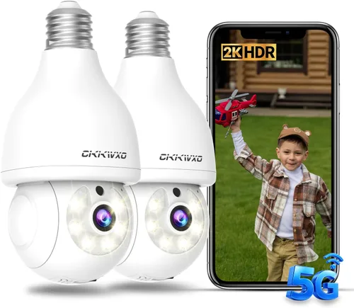 Miniatura 9 de Cámara de bombilla, 2.4 y 5 GHz, WiFi 2K, cámara de seguridad inalámbrica para interiores y exteriores con visión nocturna a color, conversación