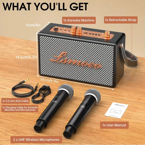 Miniatura 6 de Máquina de karaoke para adultos, 2 micrófonos inalámbricos para altavoz de karaoke, micrófono portátil y soporte de altavoz, expansión de micrófono