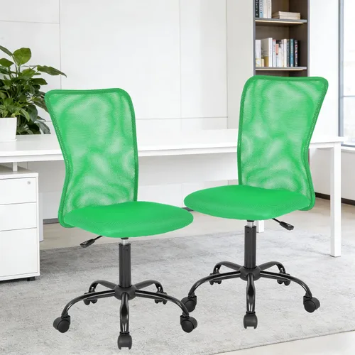 Miniatura 17 de Silla de oficina pequeña, silla de escritorio sin brazos con ruedas, silla ergonómica para computadora con soporte lumbar, silla giratoria de malla