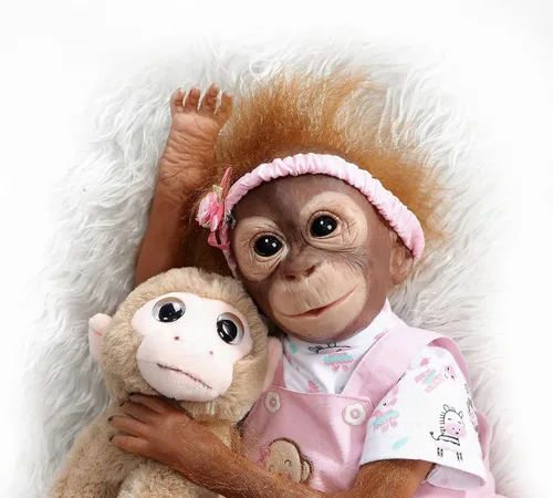 Miniatura 6 de TERABITHIA Muñeca de bebé realista recién nacida de 20 pulgadas, muñeca de mono Reborn de vinilo suave con cuerpo de tela suave, muñeca de arte Rojo