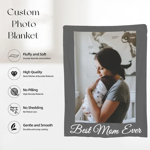 Miniatura 5 de Manta de fotos personalizada, manta personalizada para mamá con foto y texto, manta de franela suave personalizada para regalo para el día
