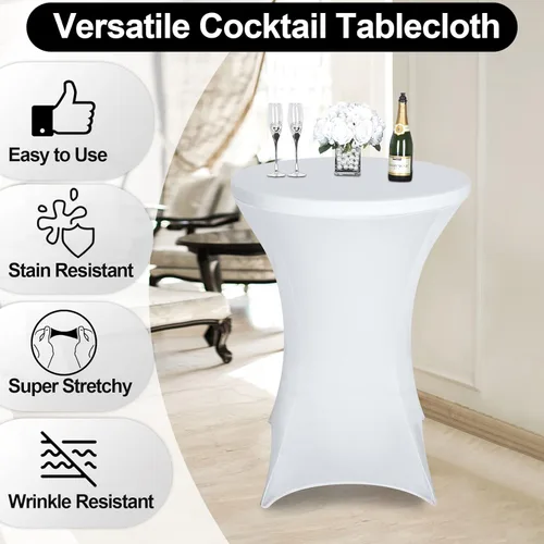 Miniatura 2 de FestiCorp Paquete de 2 manteles de elastano, mantel ajustable de cóctel, manteles redondos elásticos para fiestas, DJ, bares, bodas, cumpleaños