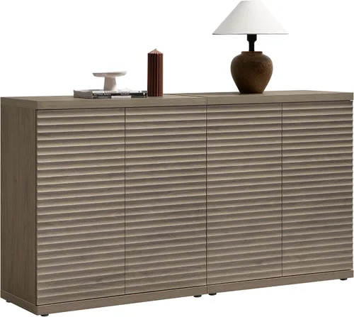 Miniatura 14 de SICOTAS Gabinete Buffet con Almacenamiento Aparador de Acento Credenza Moderna con Puertas y Estantes Consola de Medios Acanalada Mesa de Bar